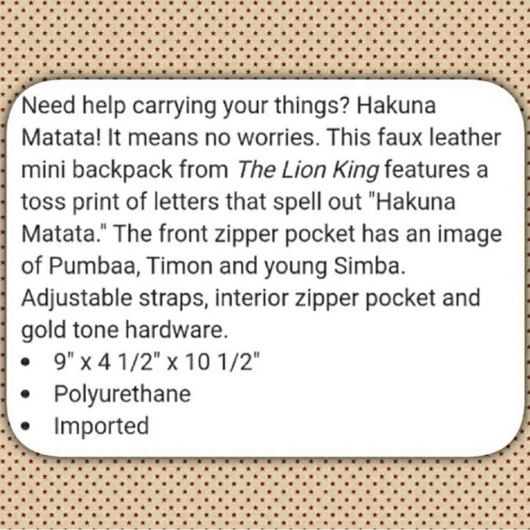 NWOT Loungefly Lion King Hakuna Matata Mini Backpack - Picture 16 of 16